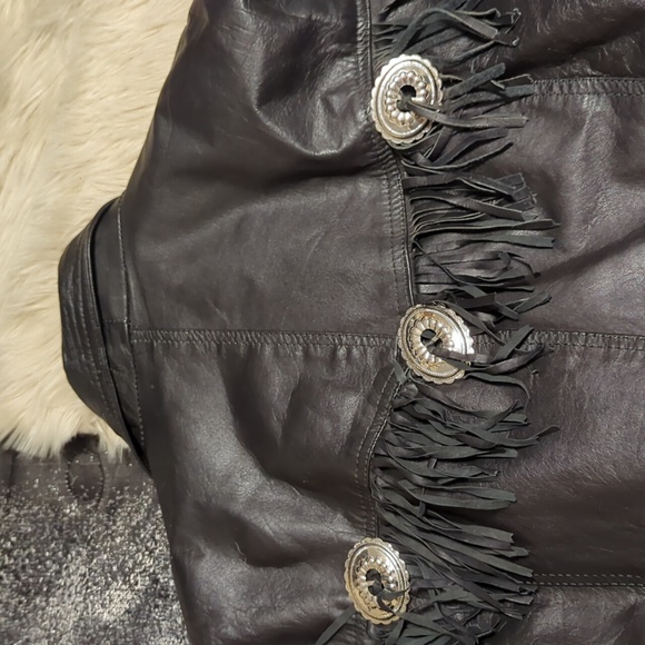 Vintage VTG Diamond Leather motorcycle moto fringe jacket coat sz M medium - Picture 10 of 16